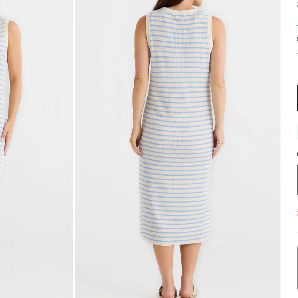 Brave + True Small S squad striped ribbed midi dress ecru blue nwt - Picture 2 of 7